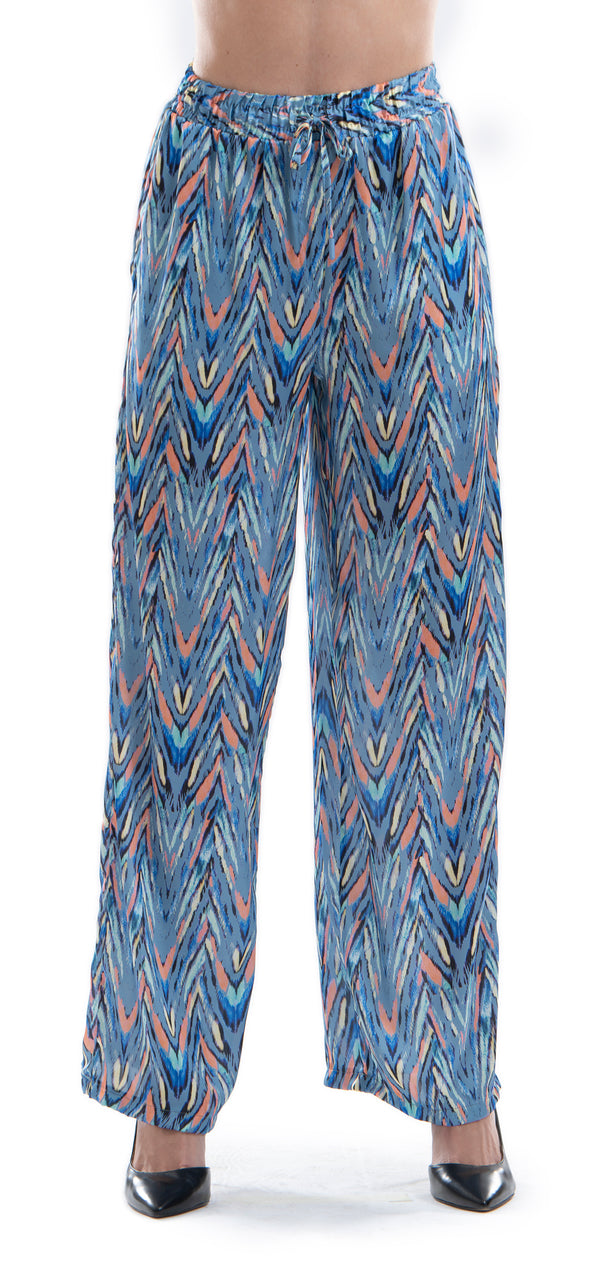 LOOSE CUT PANTS WITH COLORED PRINT DESIGN