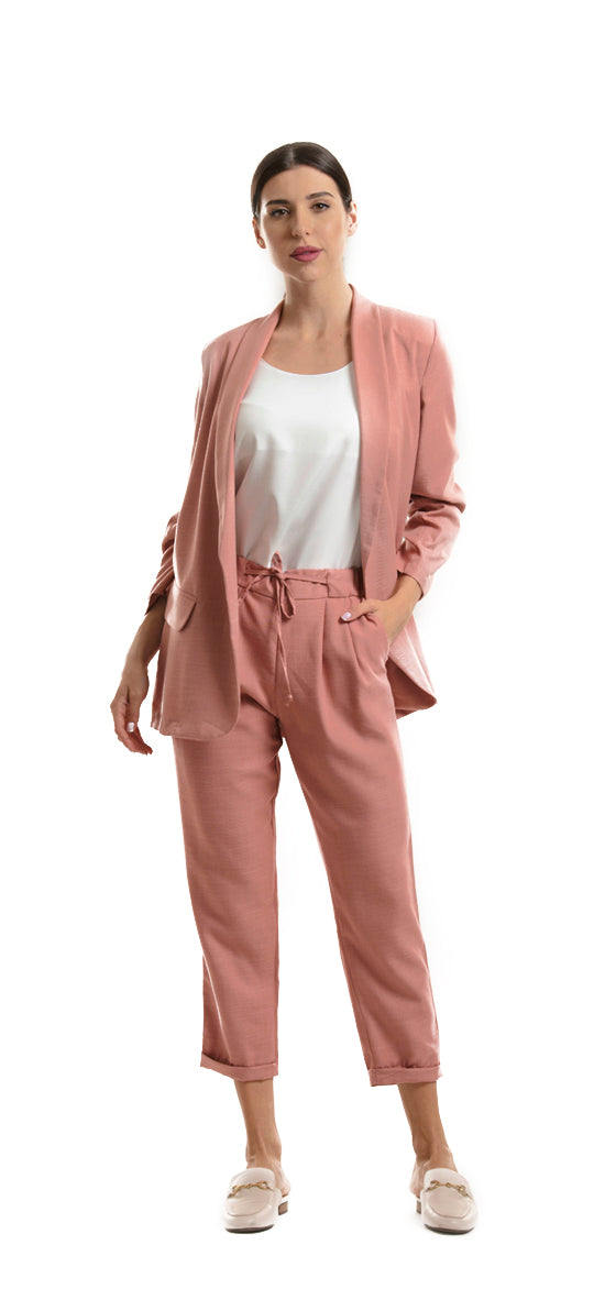 PEACH SUIT WITH GATHERED SLEEVES