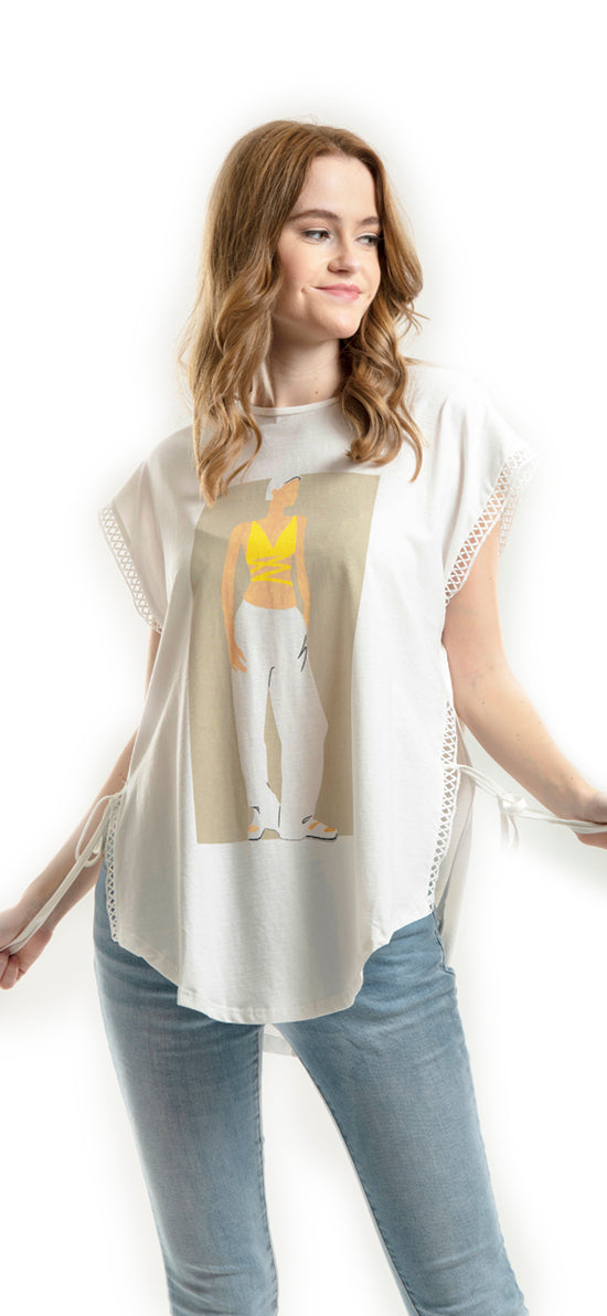 SLEEVELESS T-SHIRT WITH EMBROIDERED & OPEN SIDES