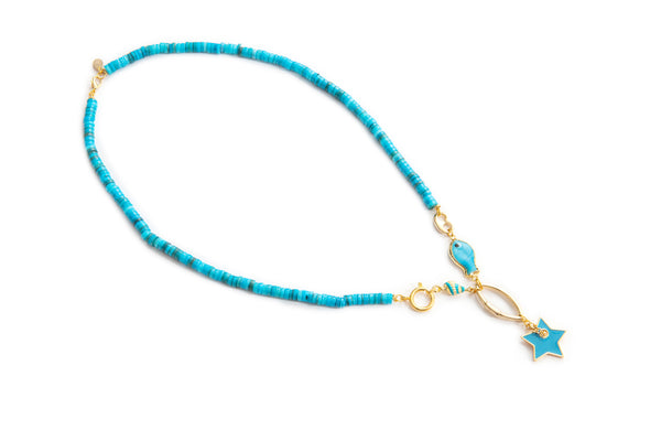 BLUE BEADED NECKLACE WITH STAR