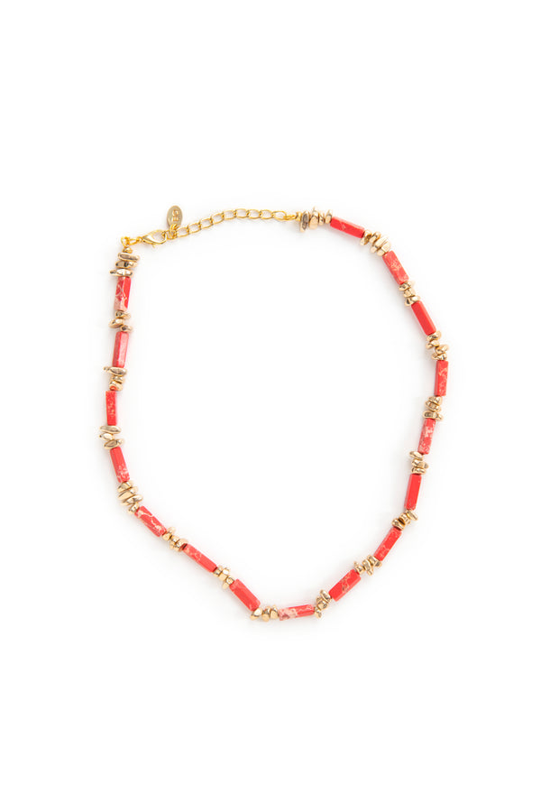 GOLD & RED BEADED NECKLACE